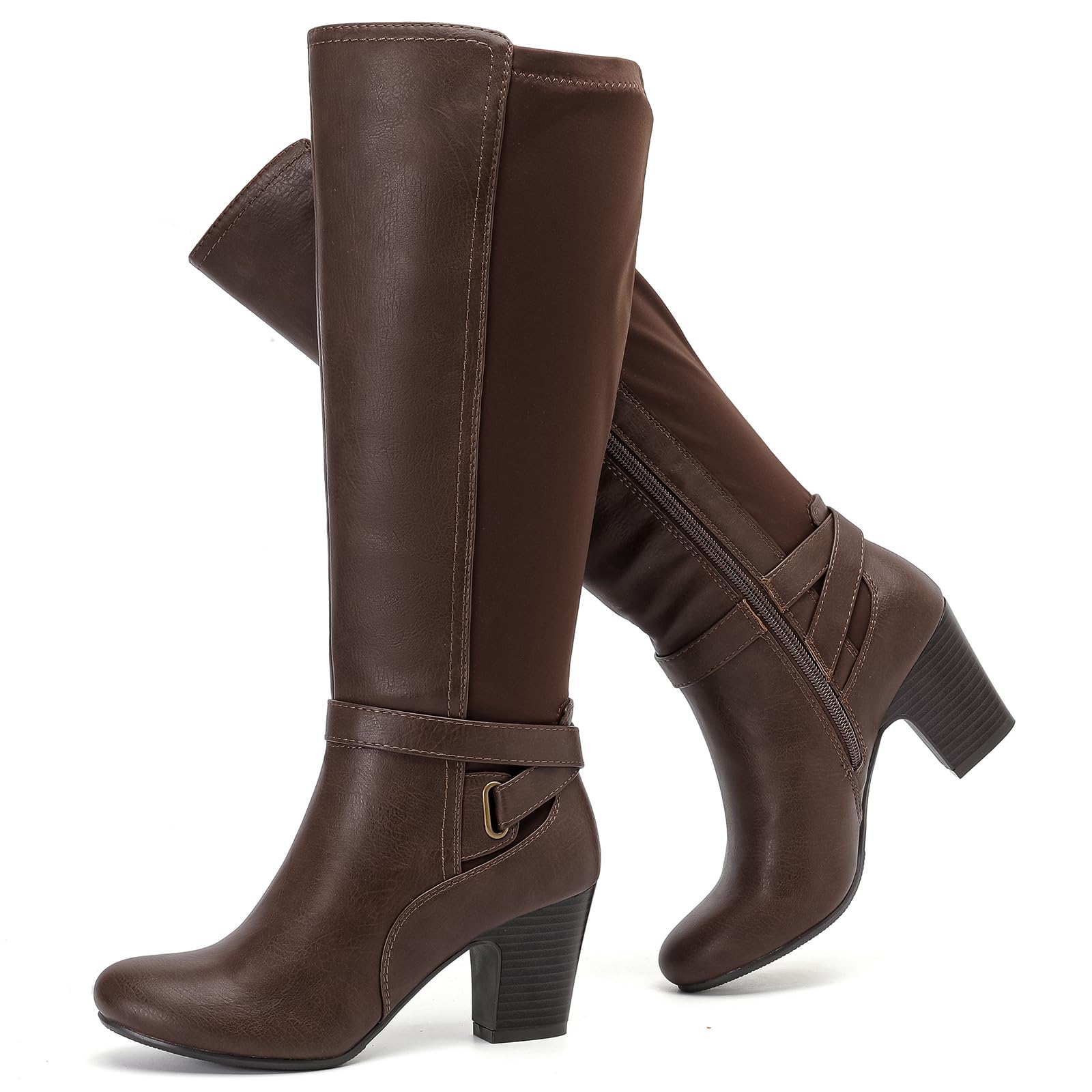Women's Slouchy Knee High Boots with Chunky Heel, Pointed Toe, Comfortable and Fashionable Fall Winter Boots for Women.
